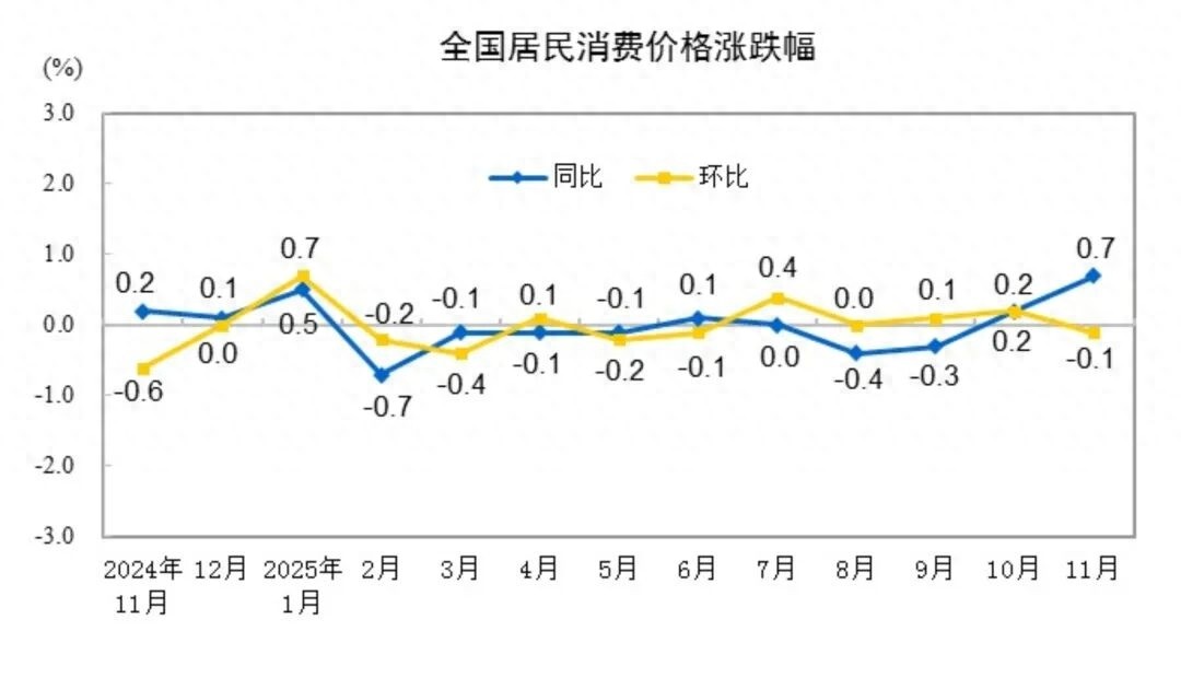 2025年11月份居民消费价格同比上涨0.7%,专家解读11月CPI和PPI数据
